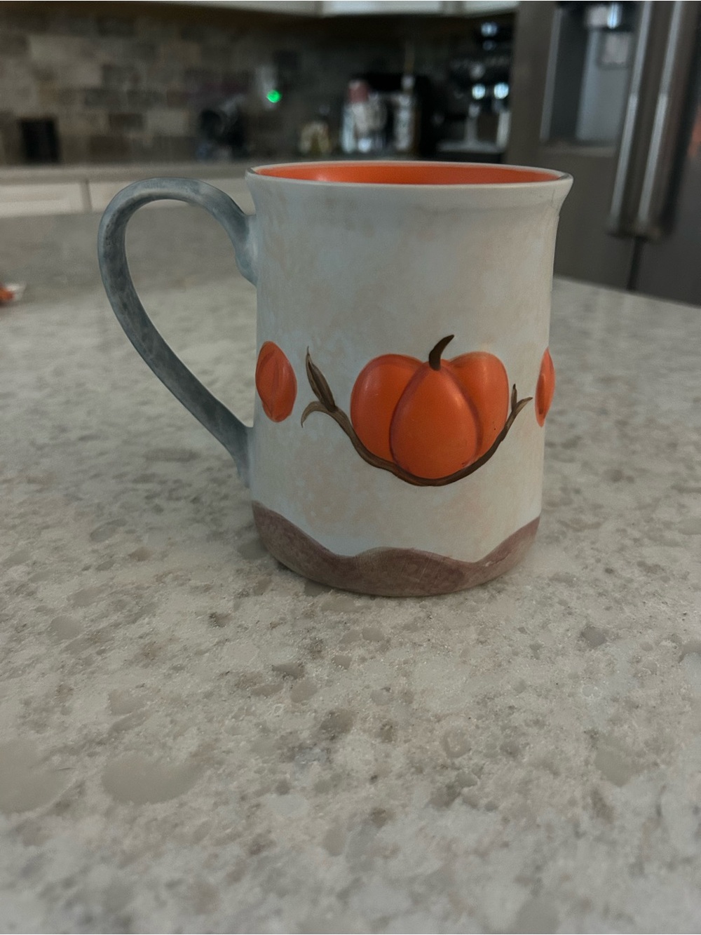 “New”Spectrum Designs Pumpkin Mug-Cream Exterior/Orange Interior/Blue Handle